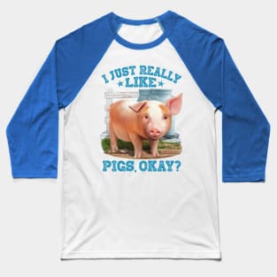 Cute Young Pig Farm Motive Baseball T-Shirt